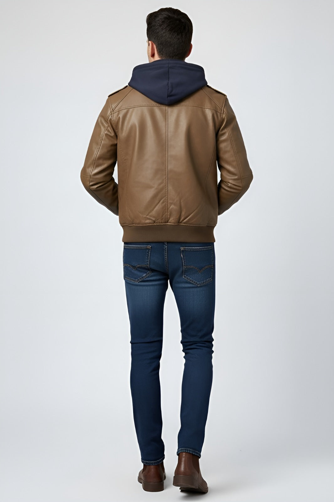 Stylish Men’s Leather Bomber Jacket - Khaki