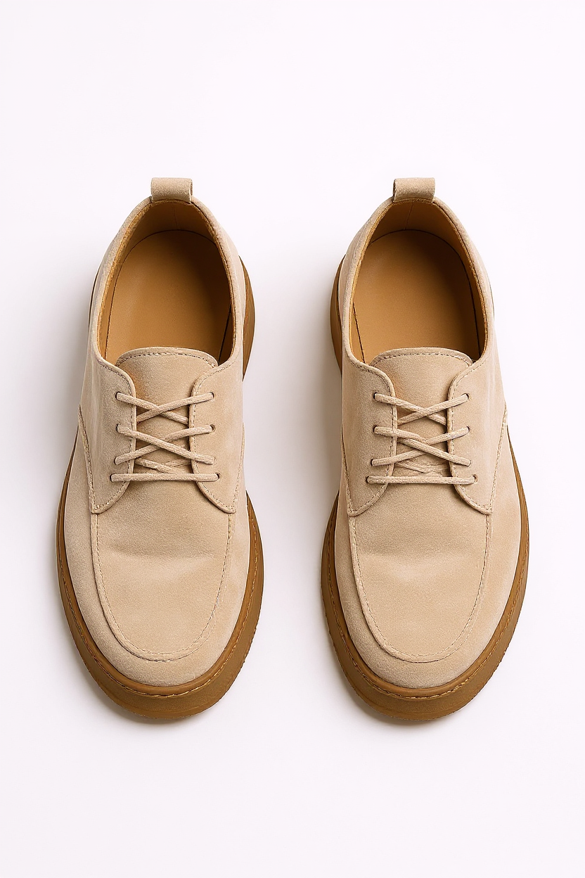Suede Crepe Derby Shoes for Men - Beige
