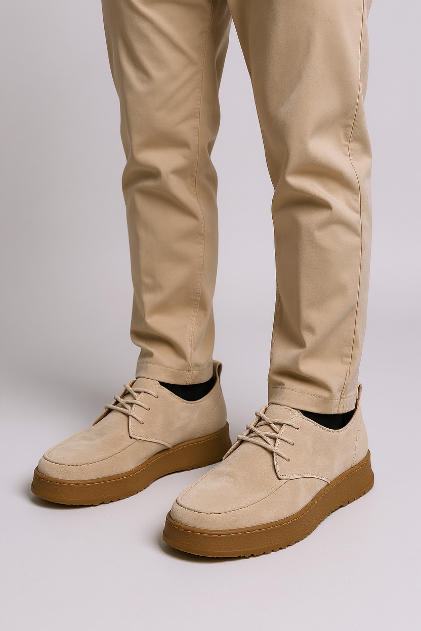 Suede Crepe Derby Shoes for Men - Beige