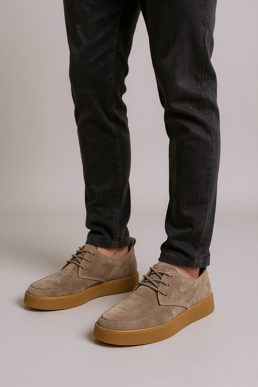 Suede Crepe Derby Shoes for Men - Grey