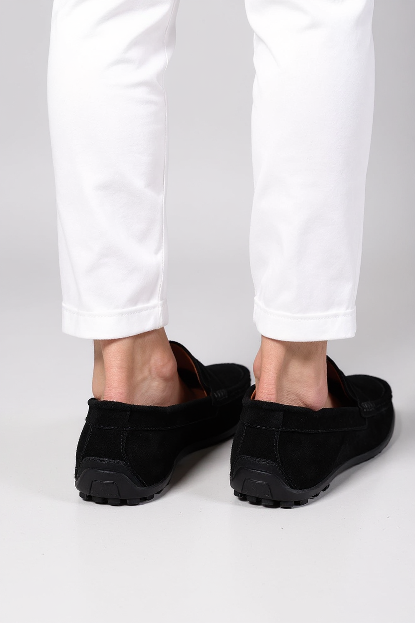 Suede Moccasin Slip-On Shoes for Men - Black