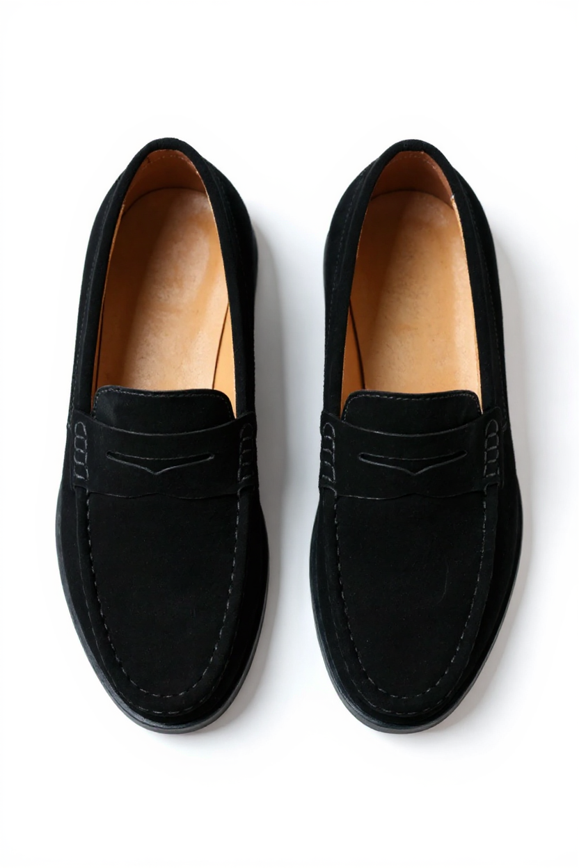 Suede Moccasin Slip-On Shoes for Men - Black