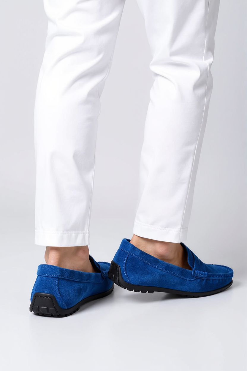 Suede Moccasin Slip-On Shoes for Men - Blue