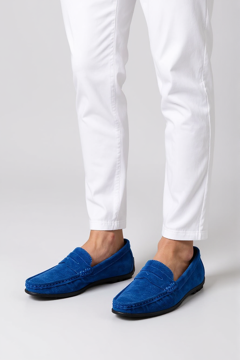 Suede Moccasin Slip-On Shoes for Men - Blue