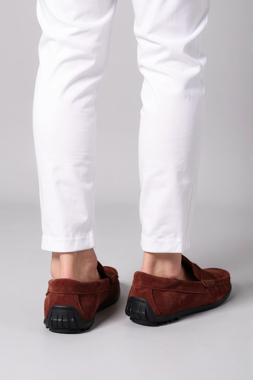 Suede Moccasin Slip-On Shoes for Men - Bordeaux Red