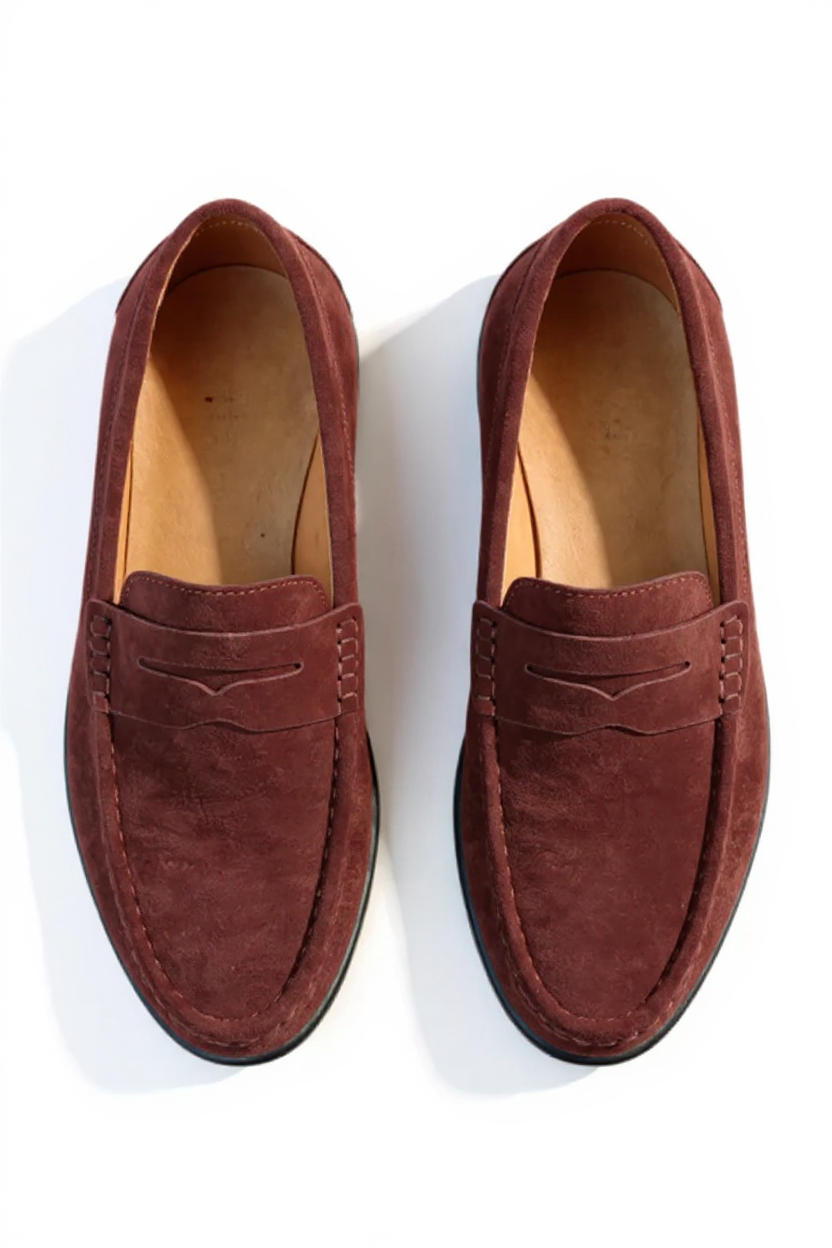 Suede Moccasin Slip-On Shoes for Men - Bordeaux Red