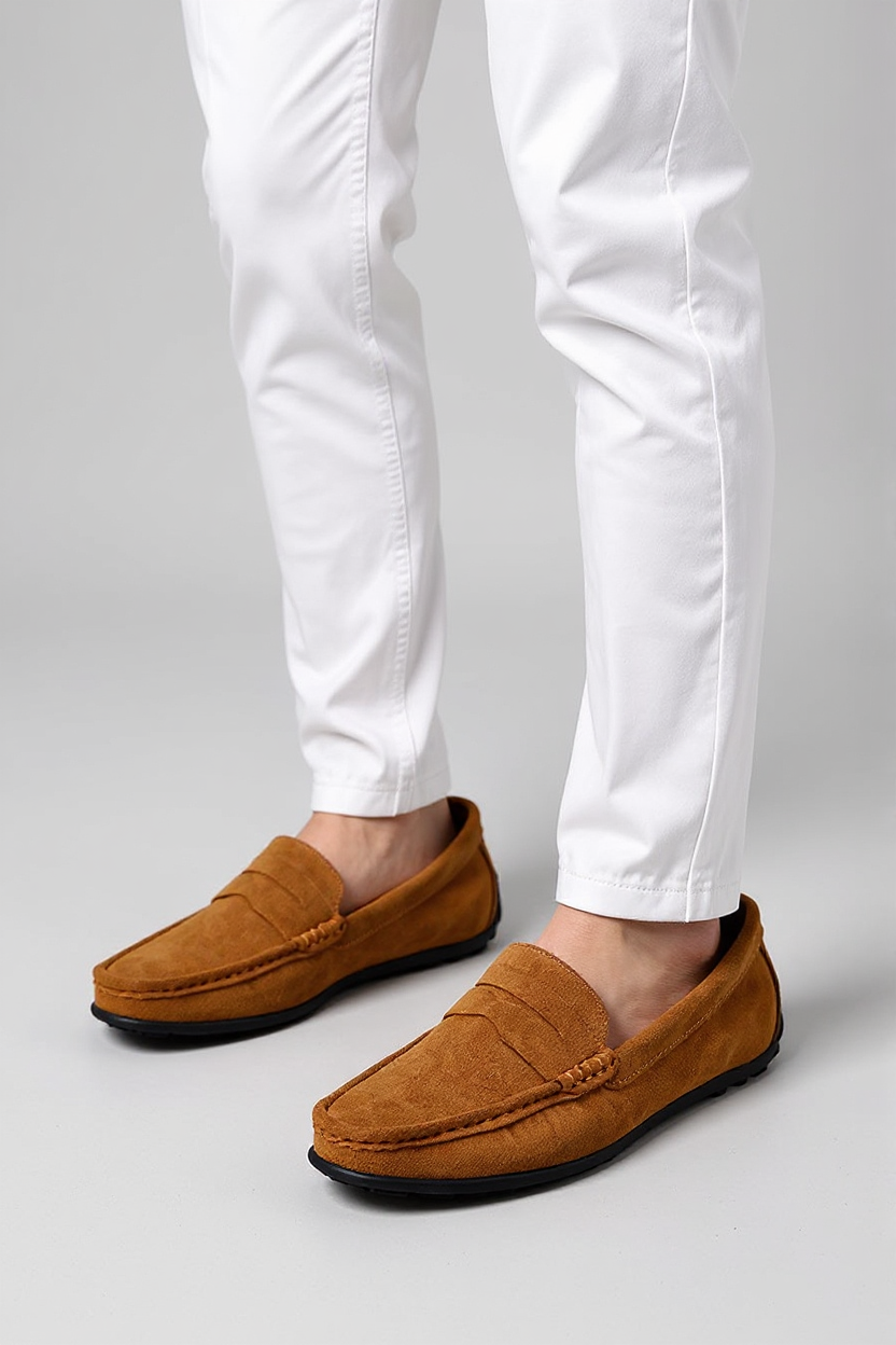 Suede Moccasin Slip-On Shoes for Men - Brown