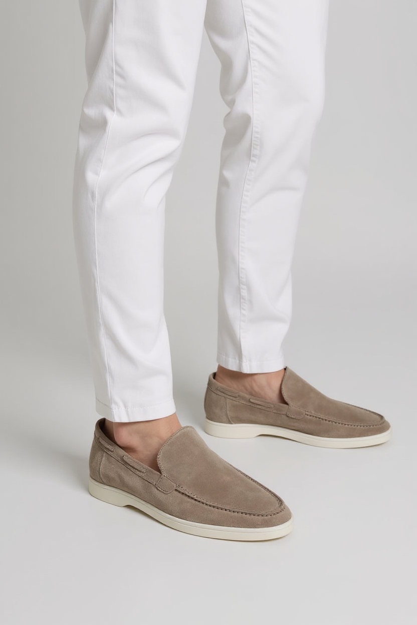 Suede Slip-On Loafers for Men - Beige