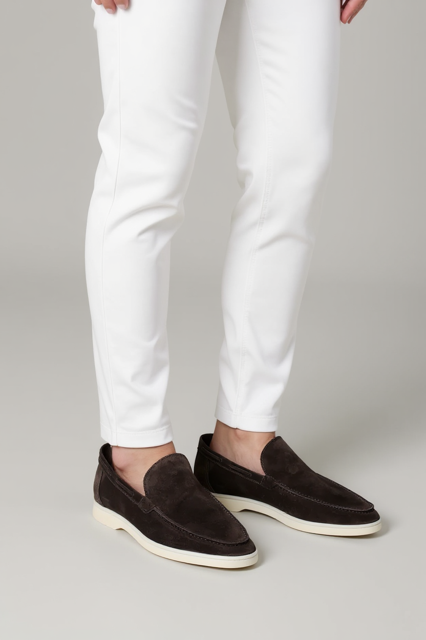 Suede Slip-On Loafers for Men - Dark Brown