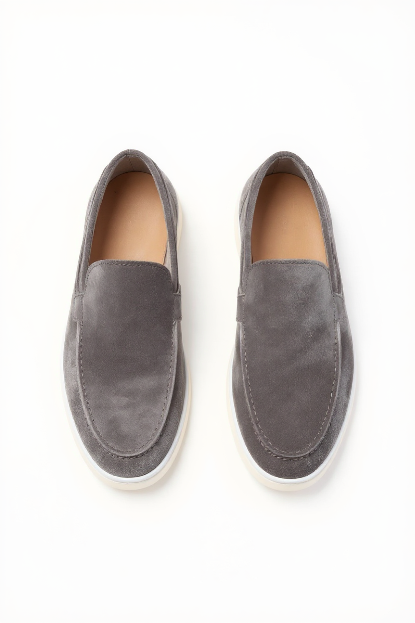 Suede Slip-On Loafers for Men - Light Grey