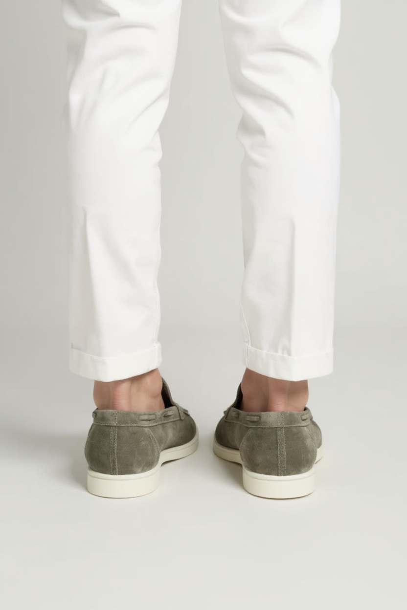 Suede Slip-On Loafers for Men - Olive Green