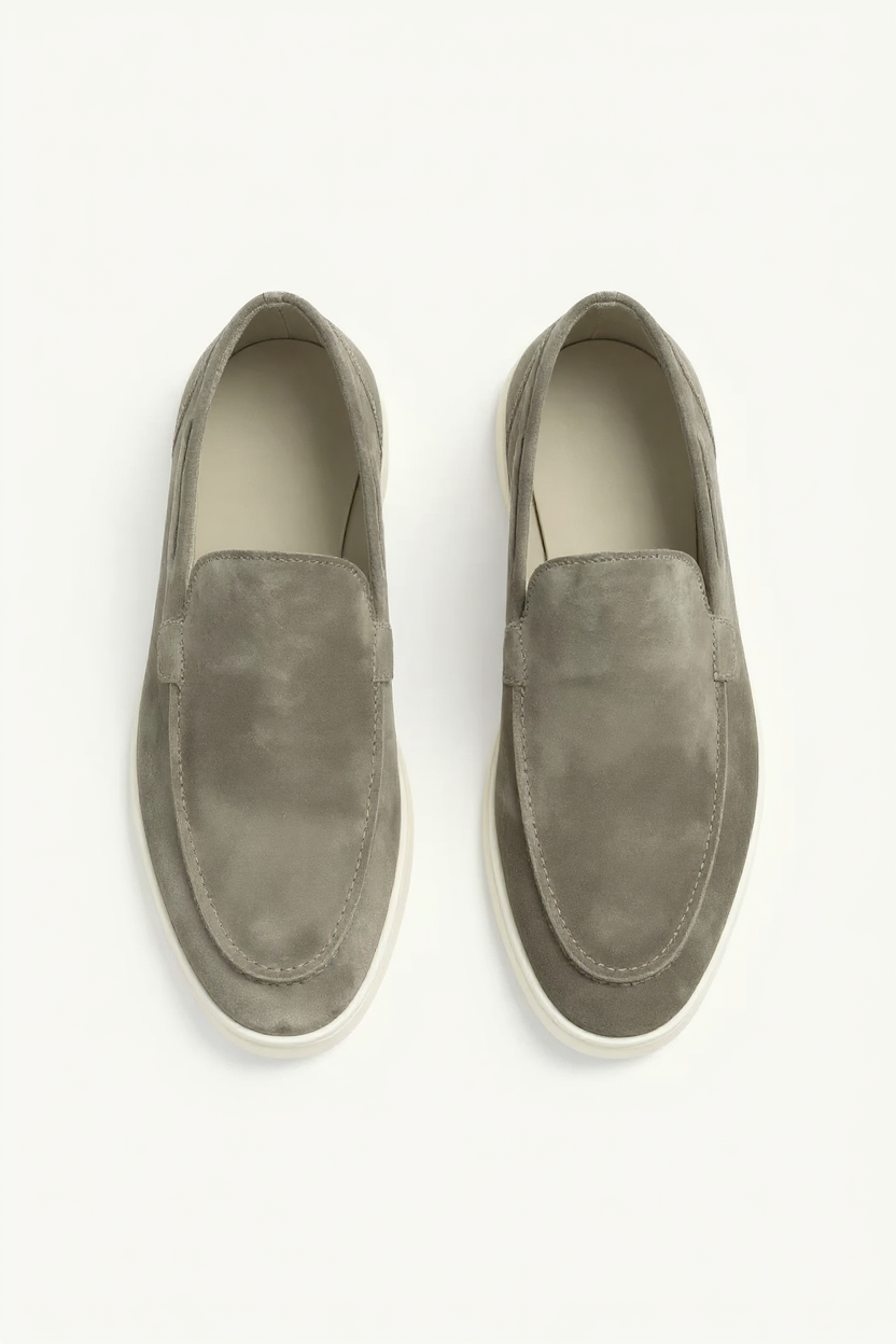 Suede Slip-On Loafers for Men - Olive Green