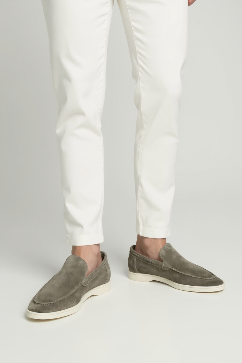 Suede Slip-On Loafers for Men - Olive Green