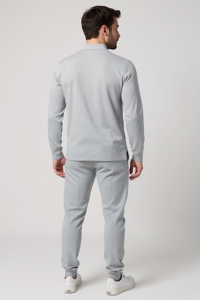 Textured Quarter-Zip Tracksuit with Tapered Joggers for Men - Grey