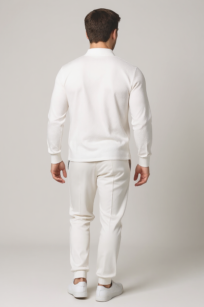 Textured Quarter-Zip Tracksuit with Tapered Joggers for Men - White