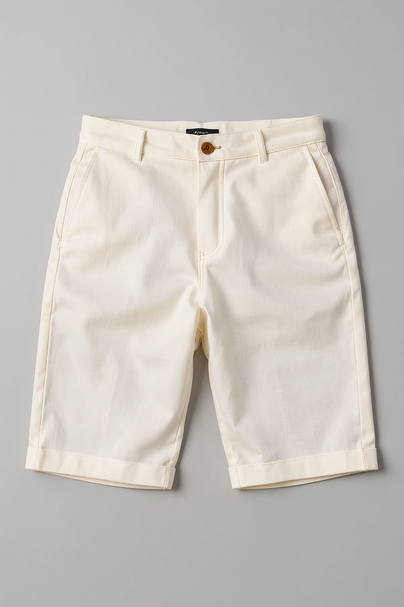 Turned-Cuff Linen Shorts for Men - Beige