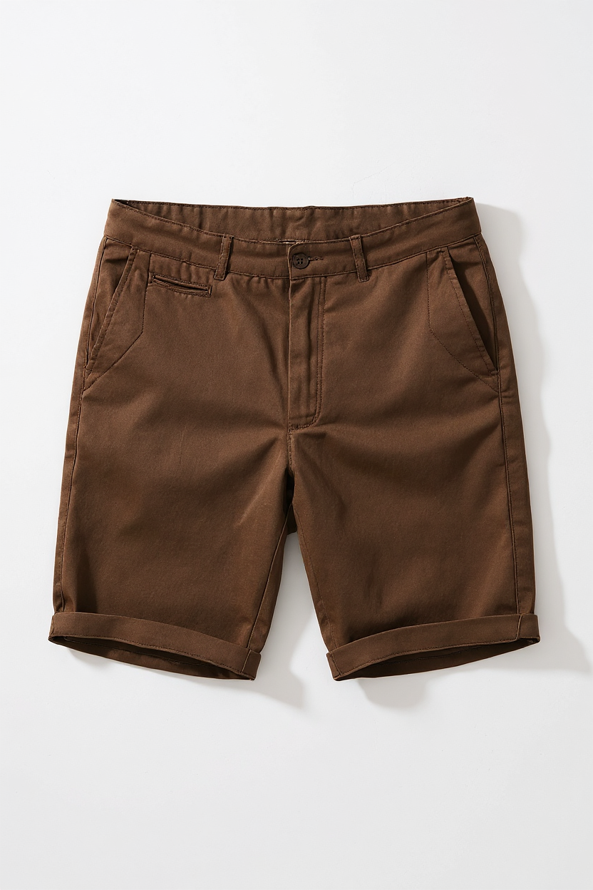 Turned-Cuff Linen Shorts for Men - Brown
