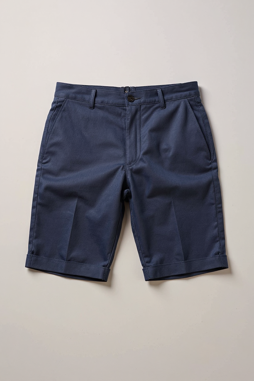 Turned-Cuff Linen Shorts for Men - Navy