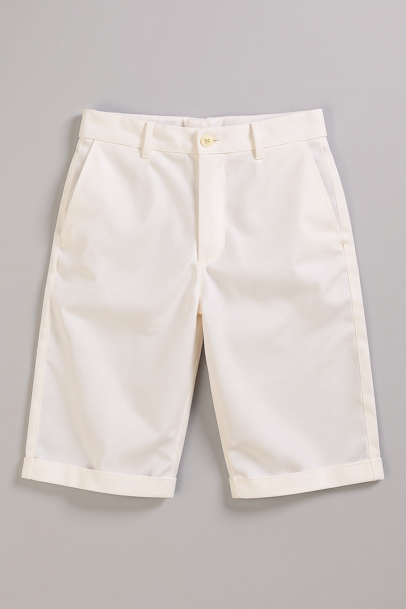 Turned-Cuff Linen Shorts for Men - White