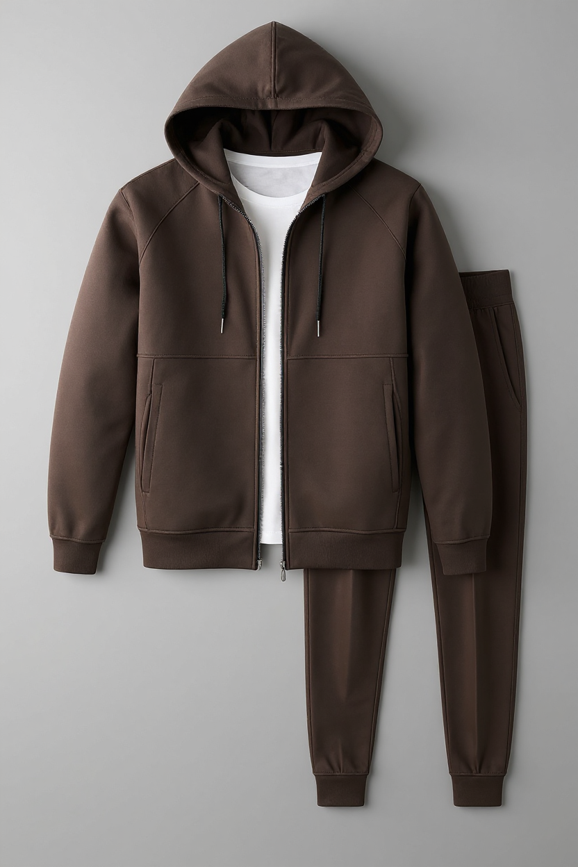 Athletic Zip-Up Tracksuit for Men - Brown