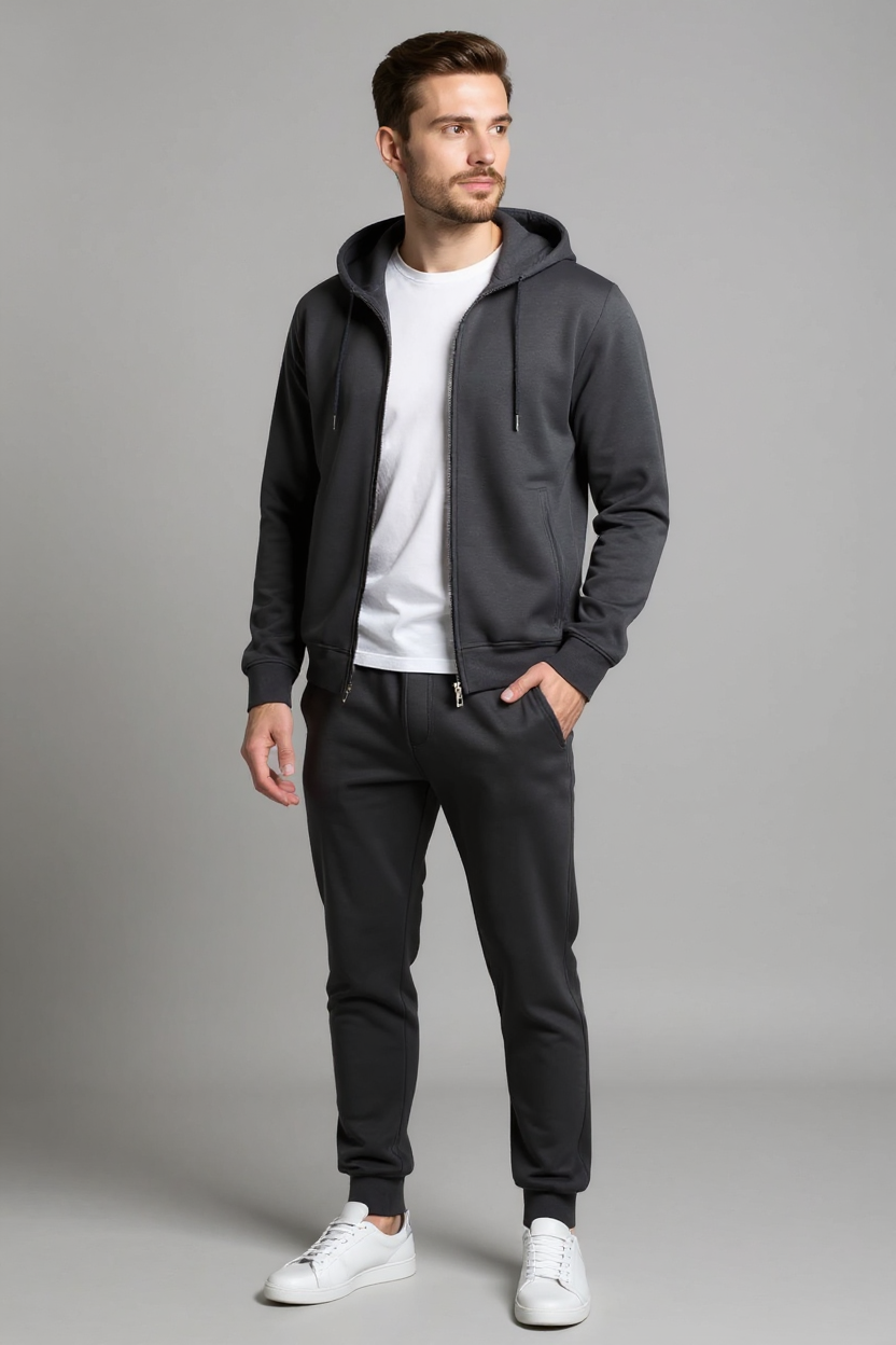 Athletic Zip-Up Tracksuit for Men - Grey