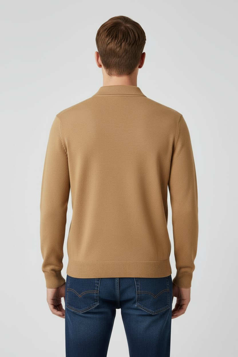 Classic Men’s Long Sleeve Polo Shirt - Beige