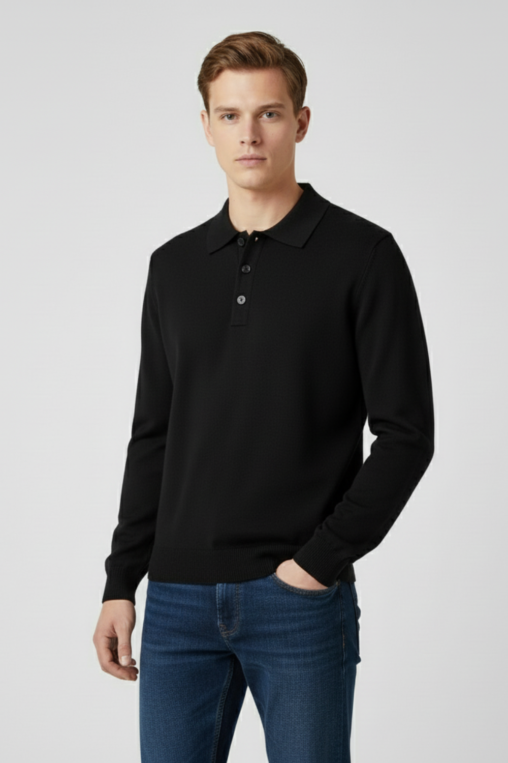 Classic Men’s Long Sleeve Polo Shirt - Black