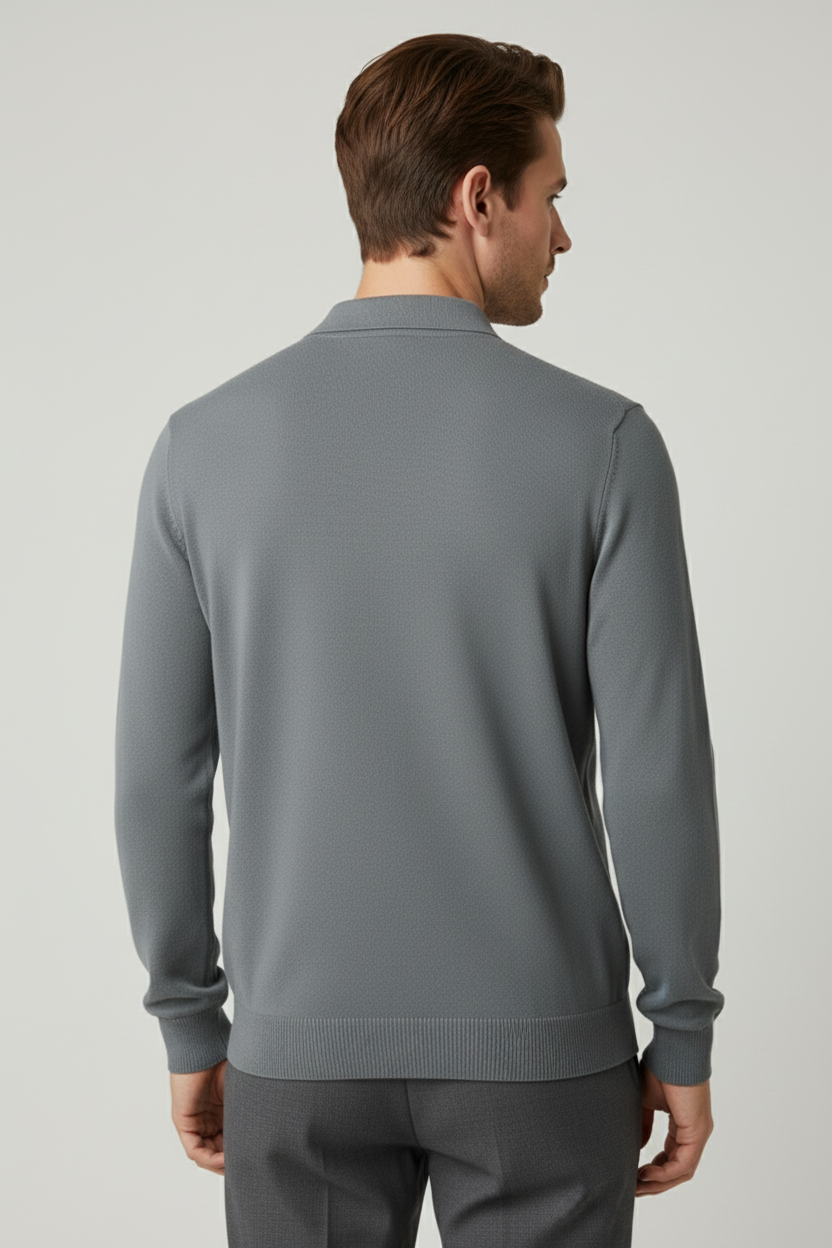 Classic Men’s Long Sleeve Polo Shirt - Grey