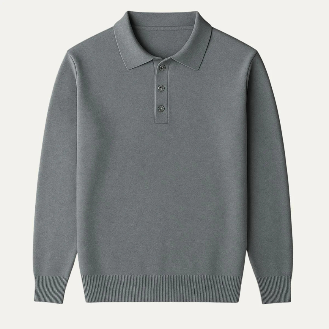 Classic Men’s Long Sleeve Polo Shirt - Grey