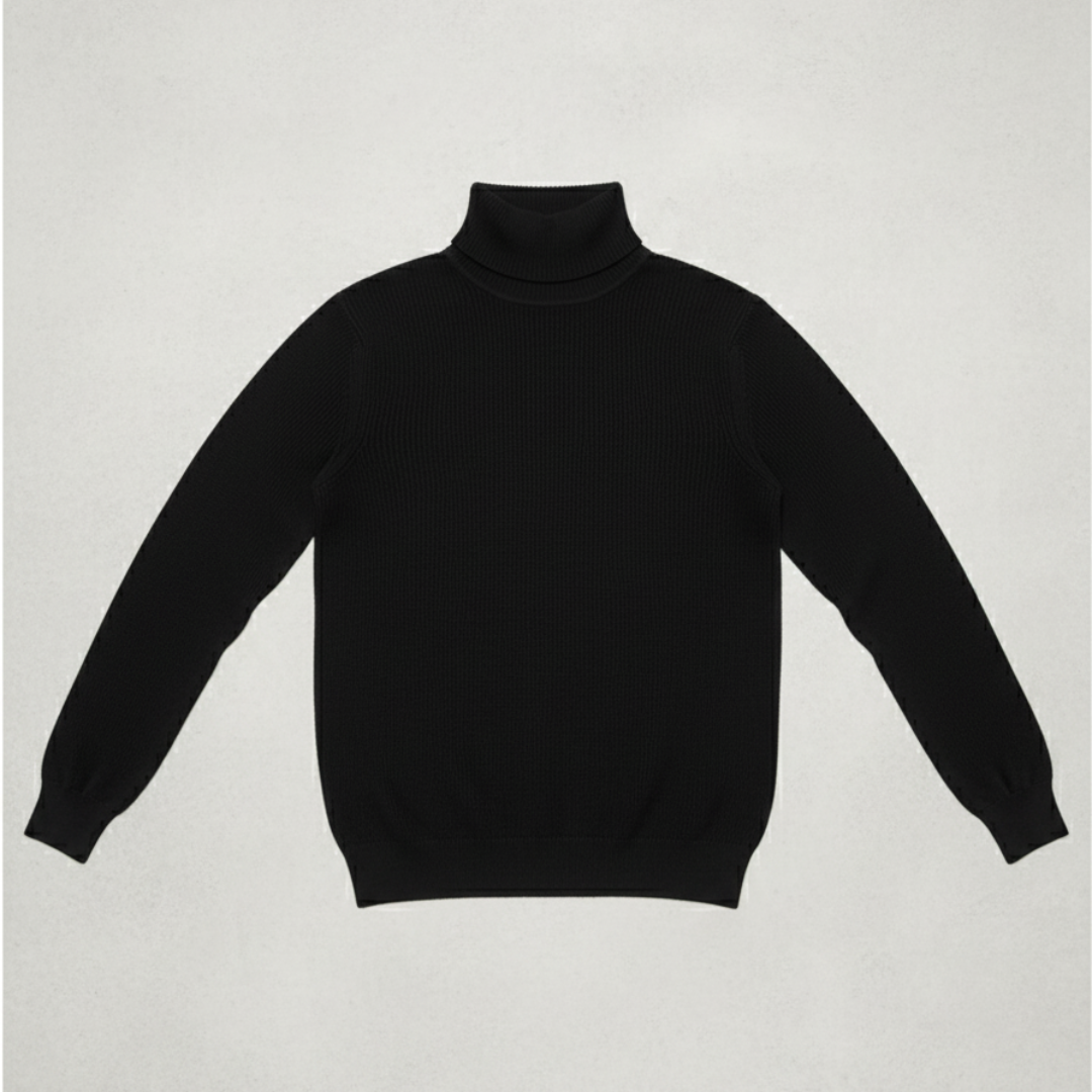 Elegant Men’s Merino Wool Turtleneck Jumper - Black