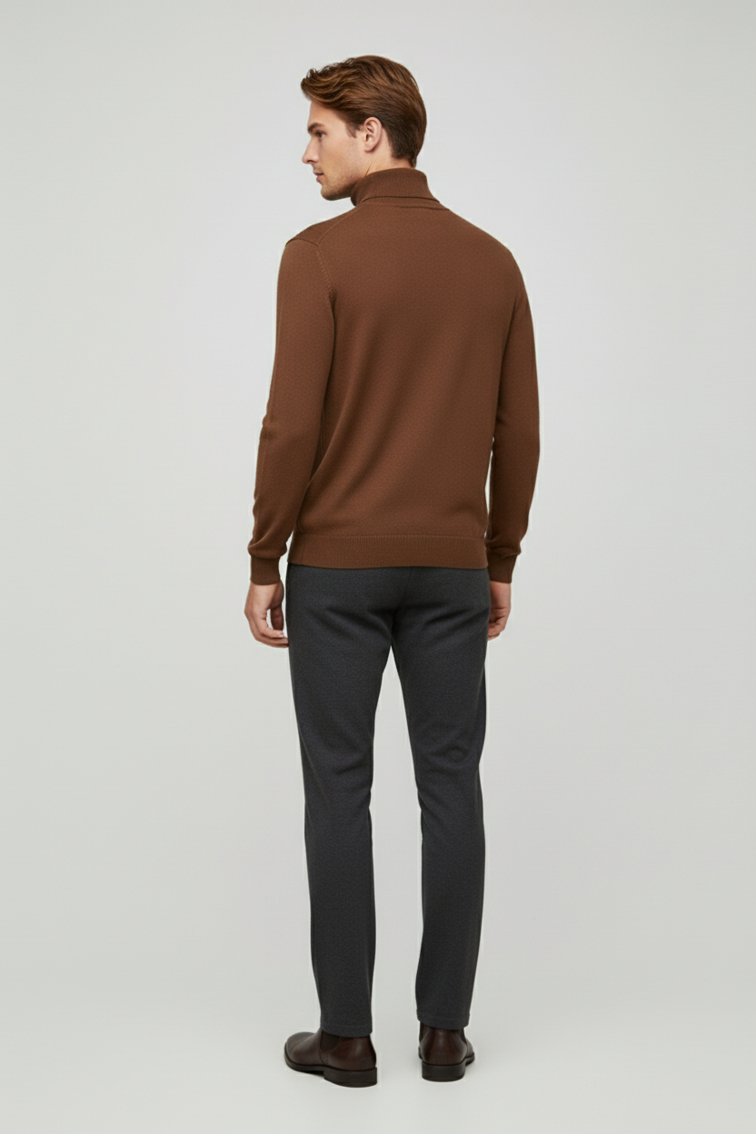 Elegant Men’s Merino Wool Turtleneck Jumper - Brown