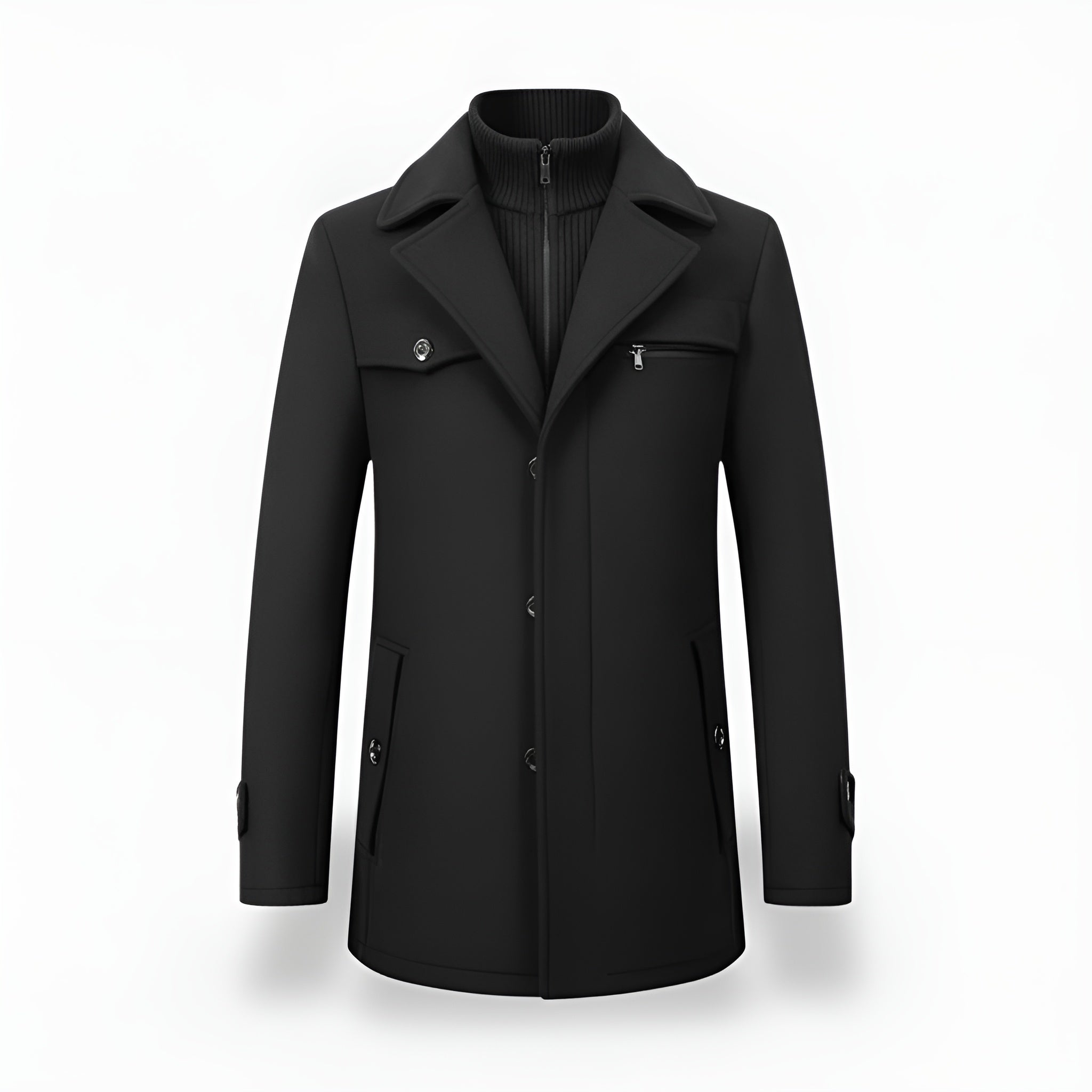 Elegant Men’s Wool Blend Peacoat - Black