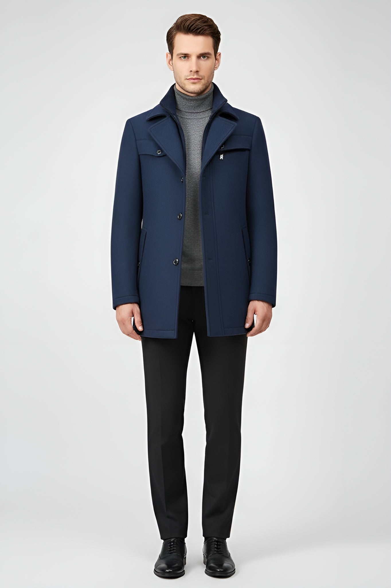 Elegant Men’s Wool Blend Peacoat - Blue