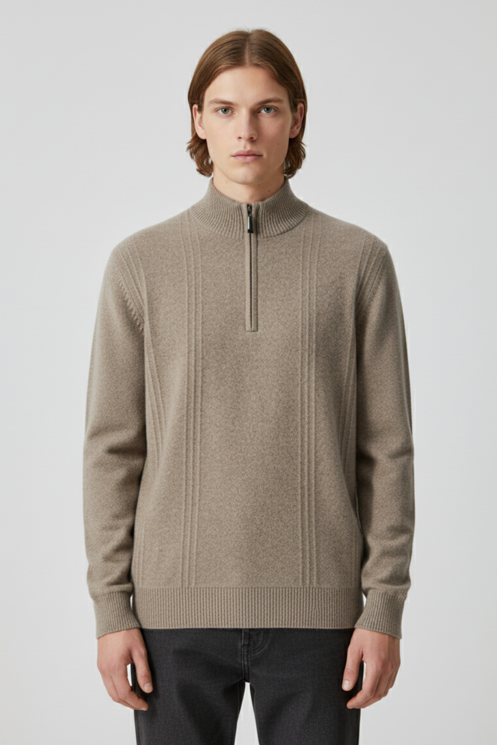 Essential Men’s Half Zip Up Jumper - Beige