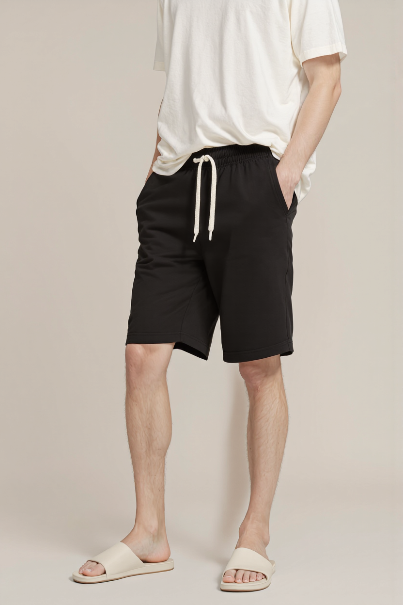 Heavyweight Fleece Shorts with Drawstring Waist for Men - Black