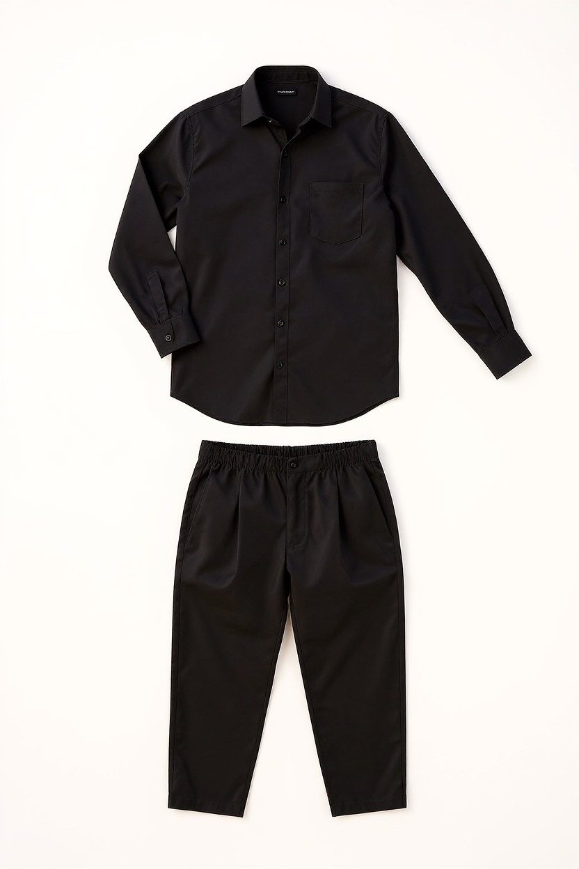 Linen Shirt and Trouser Set for Men - Black