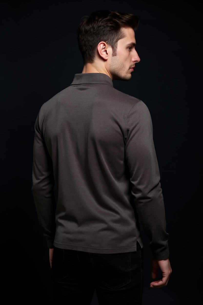 Long Sleeve Polo Shirt for Men - Brown