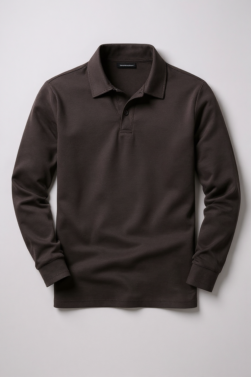 Long Sleeve Polo Shirt for Men - Brown
