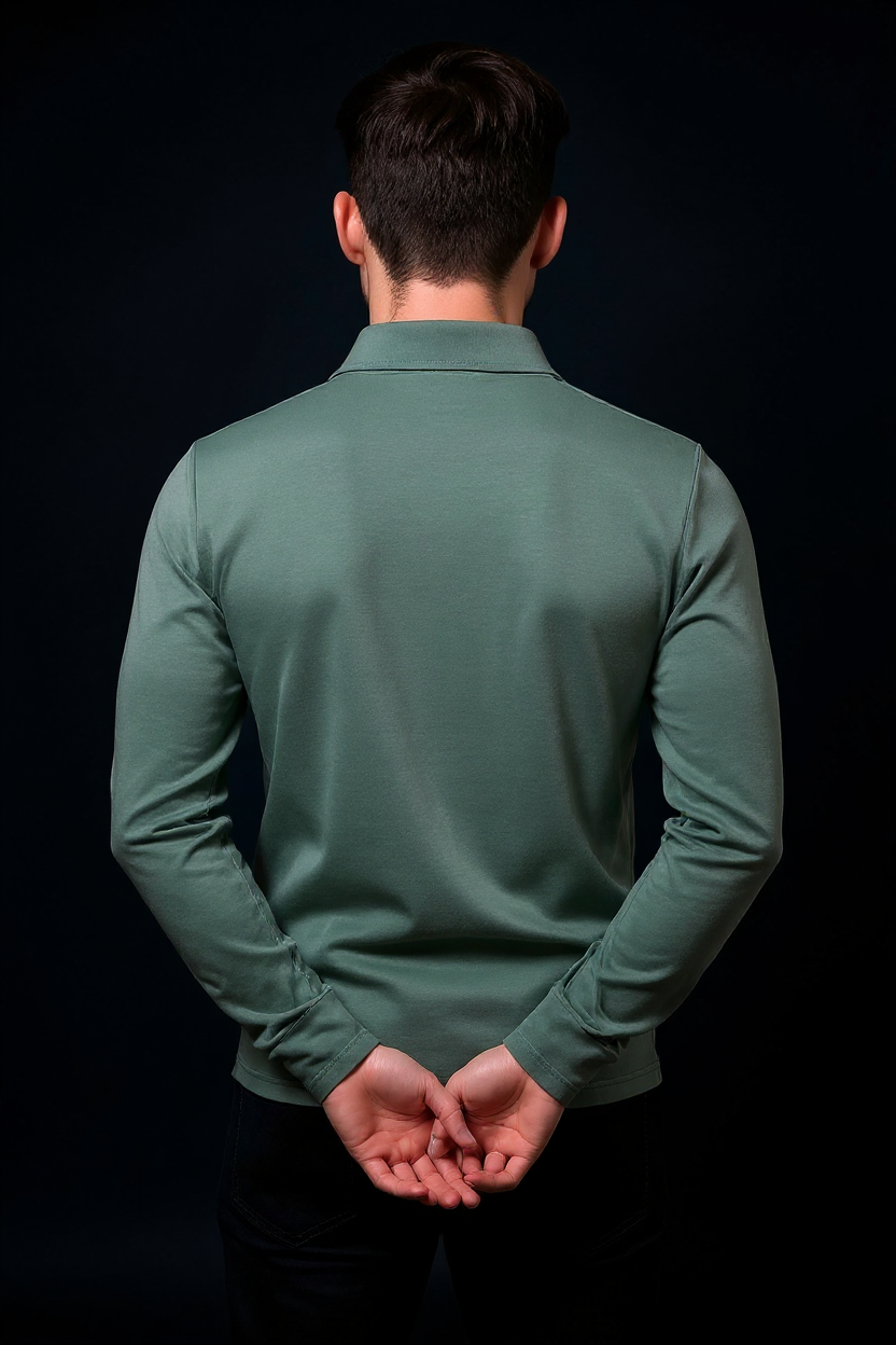 Long Sleeve Polo Shirt for Men - Green