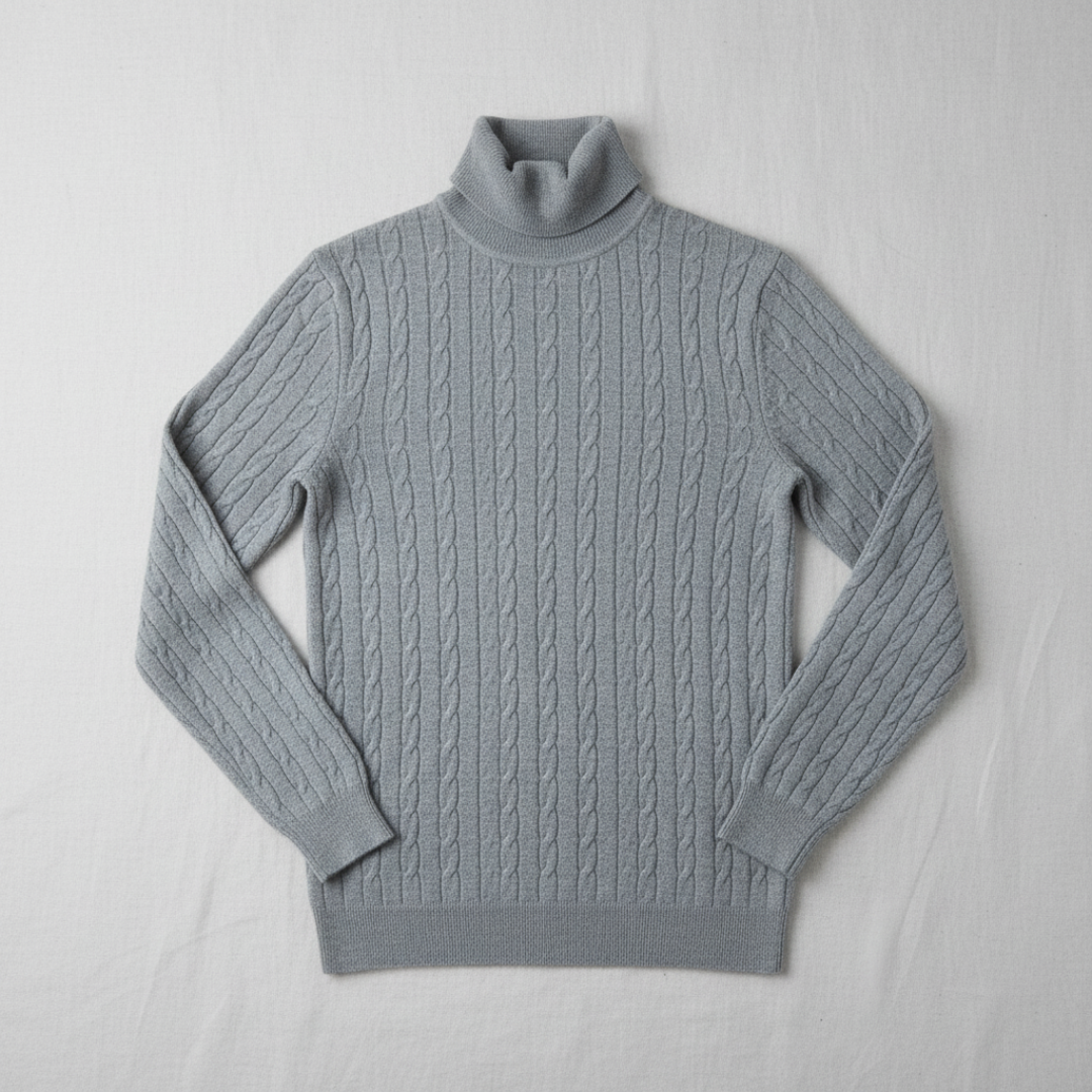 Refined Men’s Cable Knit Turtleneck Jumper - Grey