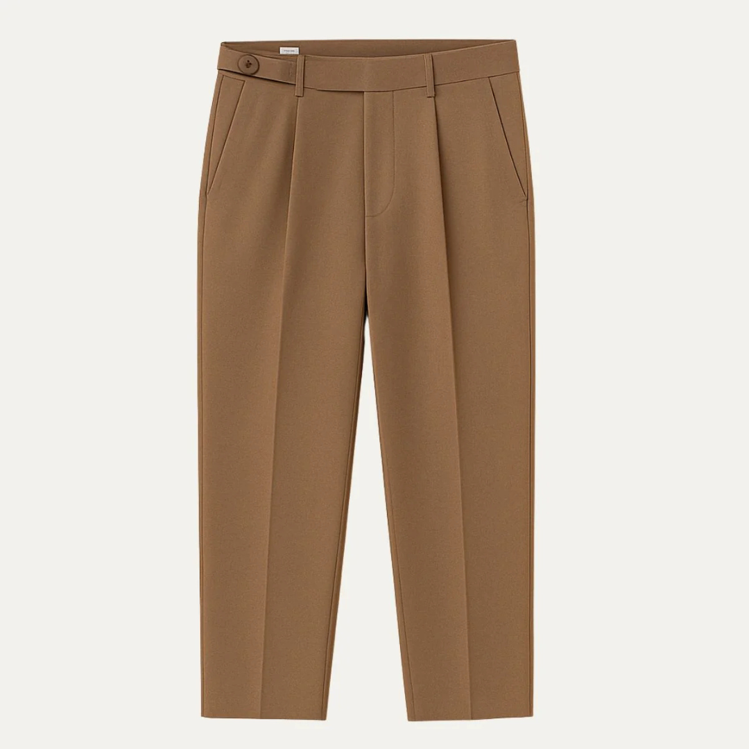 Refined Men’s Pleated Trousers - Brown