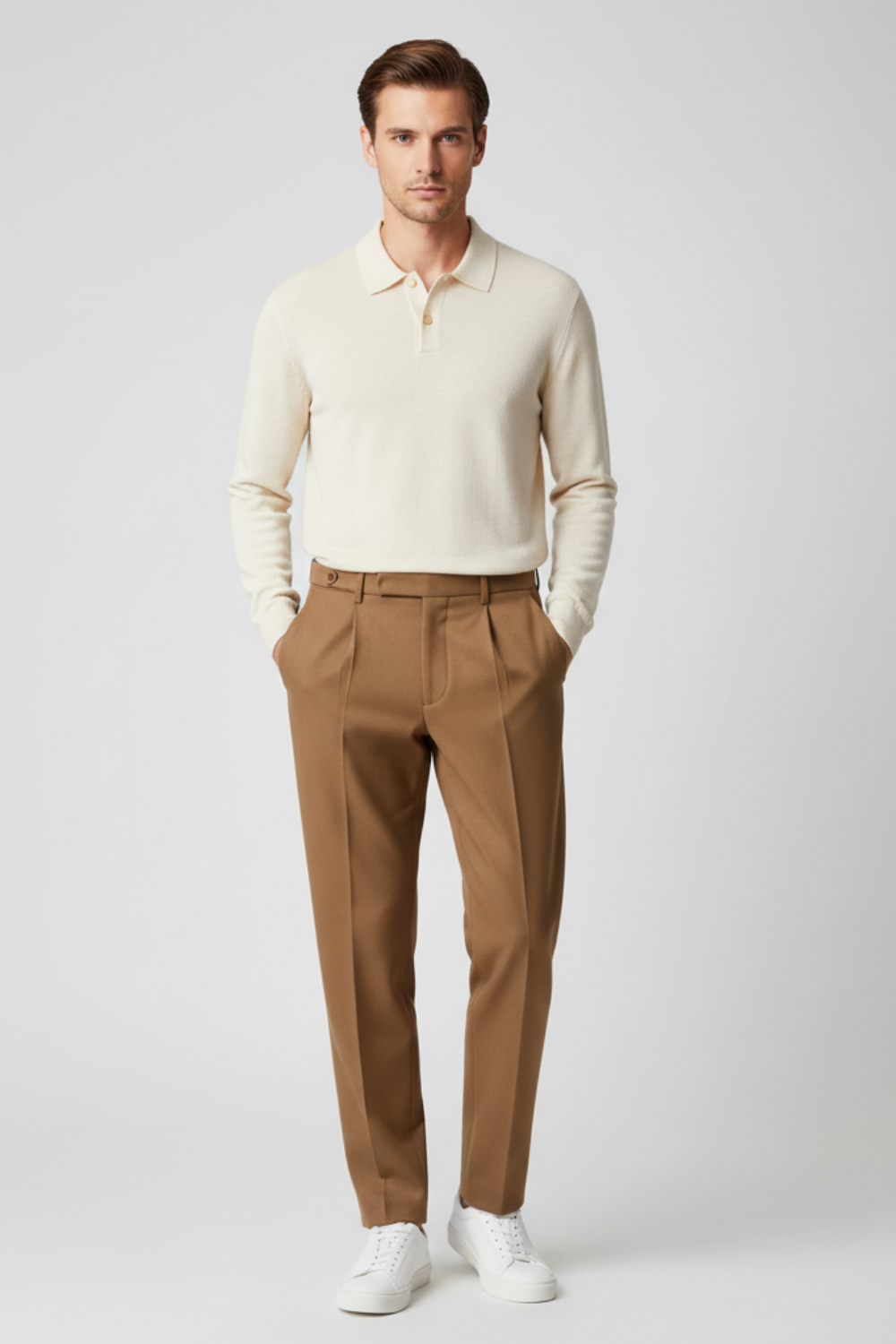 Refined Men’s Pleated Trousers - Brown