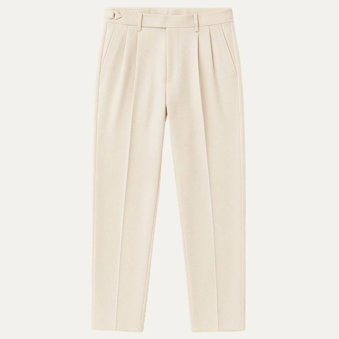 Refined Men’s Pleated Trousers - Cream