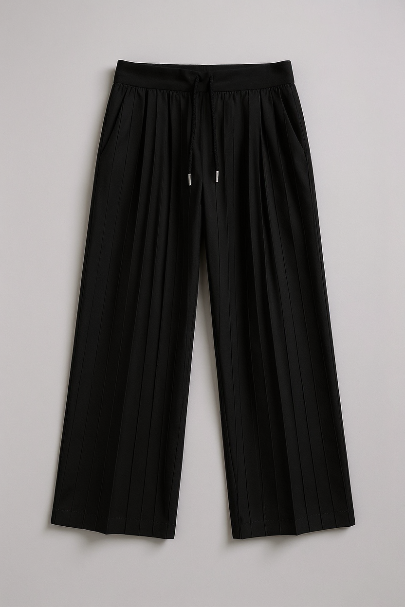 Relaxed Pleated Summer Trousers for Men - Black