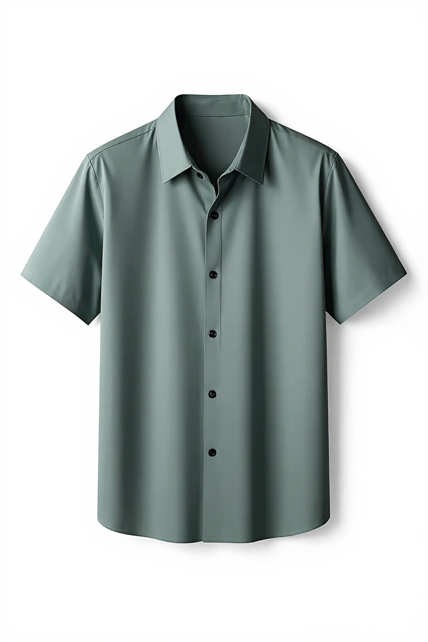 Short Sleeve Button Shirt for Men - Green