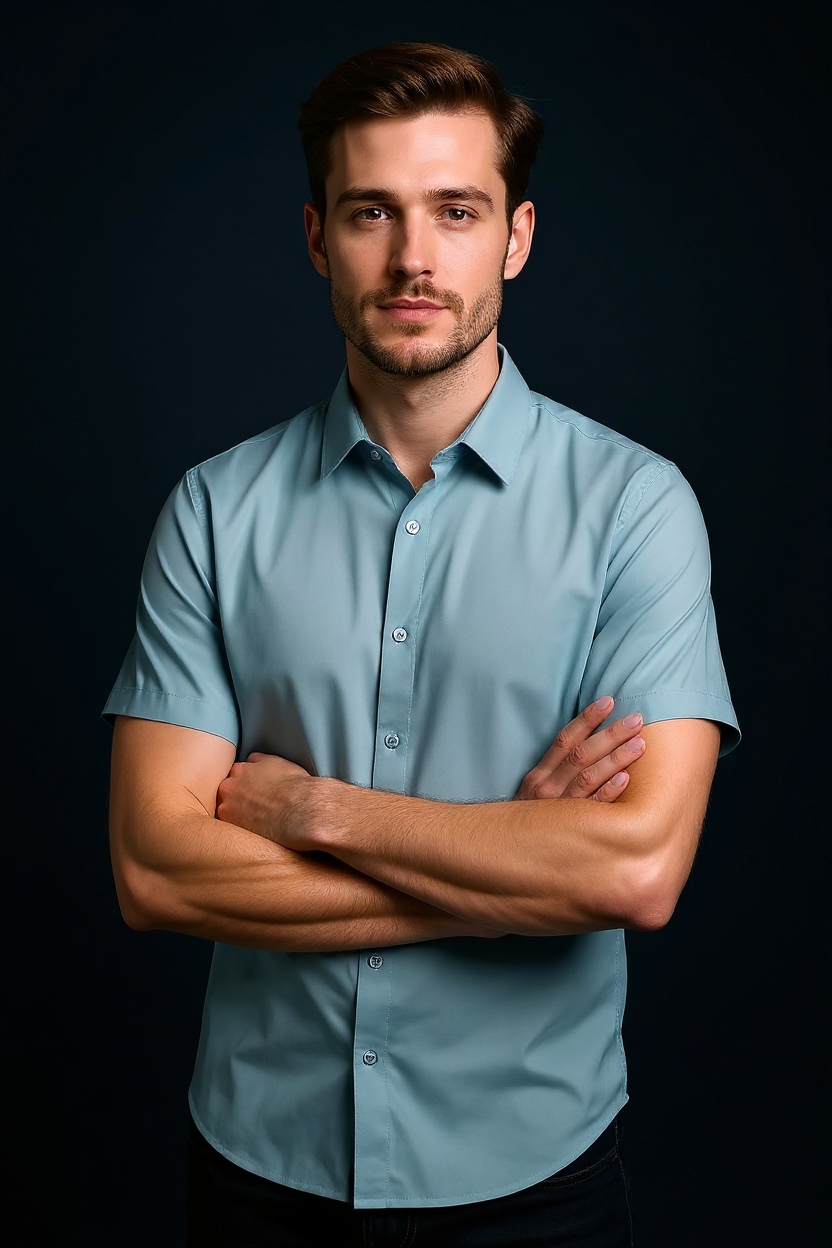 Short Sleeve Button Shirt for Men - Ice Blue